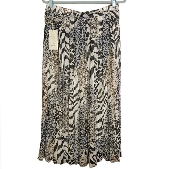 Joie Maxi Skirt Animal Print Pleated Full Lined Elastic Waist Women’s Size Large - Picture 2 of 8